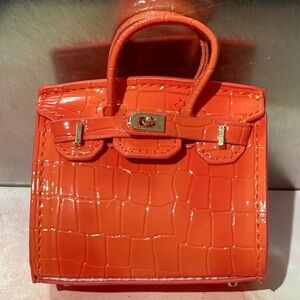 🐊👜Handmade Mini Orange Crocodile Pattern Birkin AirPods Tote Bag Charm Miniature